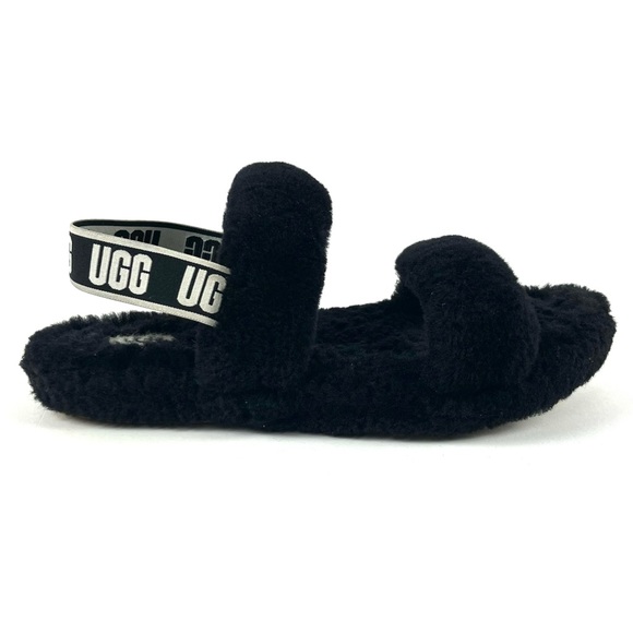 Ugg Australia Oh Yeah Black Fluffy Slides - Picture 7 of 11